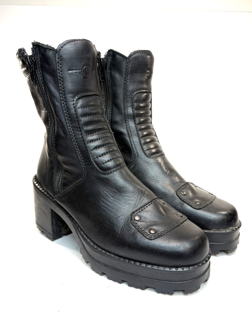 Martino Heeled Black Leather Motorcycle Boot | 8